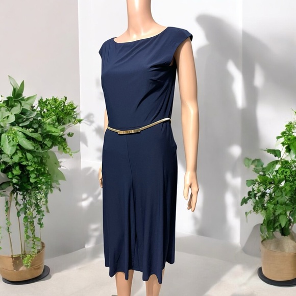 Ralph Lauren Women's Blue Cap Sleeve Wide-Leg Culotte Dress Jumpsuit w/ Pockets - Picture 9 of 16